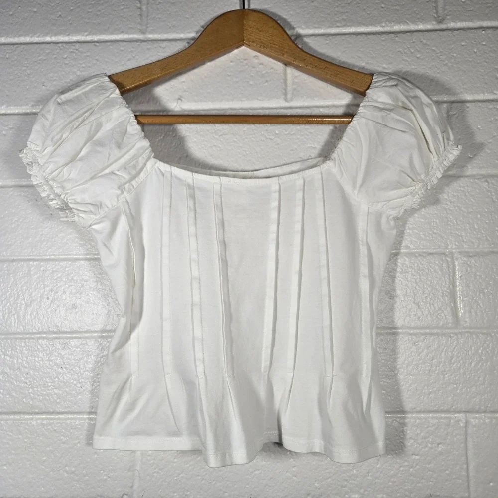 Anthropologie Puff Sleeve Peplum Blouse XS Square Neck Top Milkmaid‎ Angel